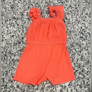 Old Navy Girl’s Coral Ribbed Romper with Ruffle Elastic Straps, Size 2T